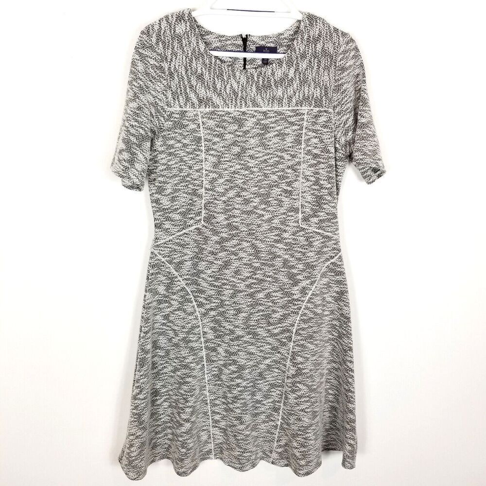NYDJ Women Knit Sheath Dress Sz 14 Marled Gray Short Sleeve Office